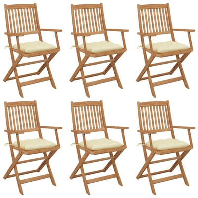 vidaXL - Inklapbare - stoelen - 6 - st - met - kussens - massief - acaciahout