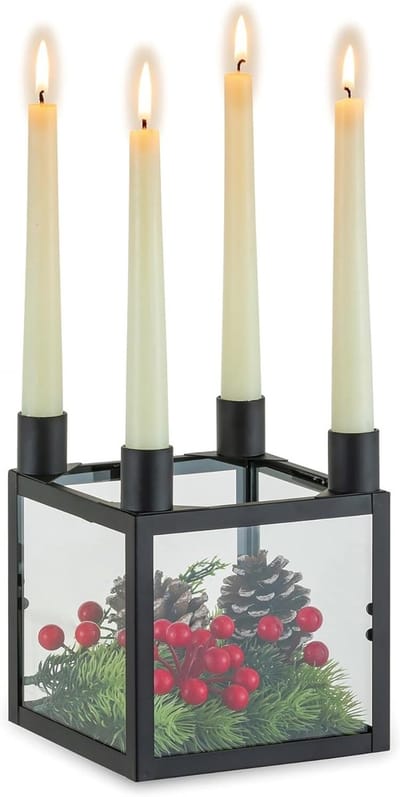 SnelShoppen - Adventskrans Kaarsenhouder Modern - 4 Stuks Zwart Glas Kaarsenhouder voor Tapered Kaarsen - Kerst Tafeldecoratie - Moderne Advent Wreath