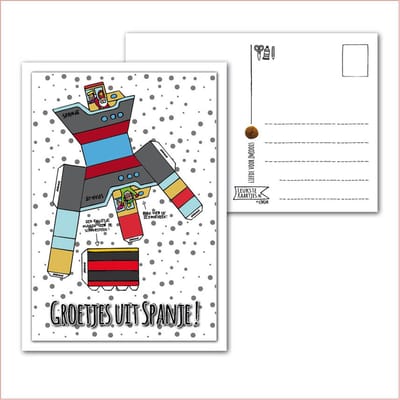 Kaart Sinterklaas -> Knutselwerkje Stoomboot – No: 02 (Groetjes-Spanje-gekleurd-zwart/wit) - LeuksteKaartjes.nl by xMar