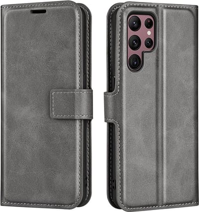 Lunso - Geschikt voor Samsung Galaxy S23 Ultra - cover bookcase hoes - Grijs