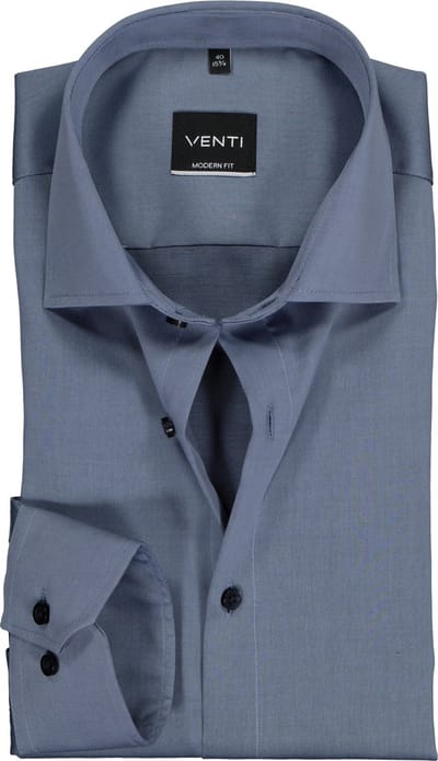 VENTI modern fit overhemd - mouwlengte 7 - twill - grijsblauw - Strijkvrij - Boordmaat: 40 (EU maat: M)