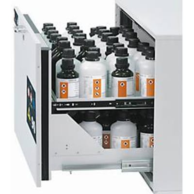 2e uittrekniveau voor asecos veiligheidskasten van de series UB90 en UB30, plaatstaal, lichtgrijs, B 746 x D 442 x H 45 mm, 5,5 l, tot 25 kg