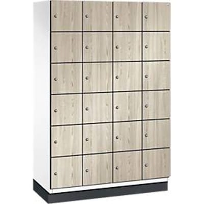C+P Cambio lockerkast, 4 vakken, 24 vakken, met plint, B 1200 x D 525 x H 1980 mm, verkeerswit / essenhout decor
