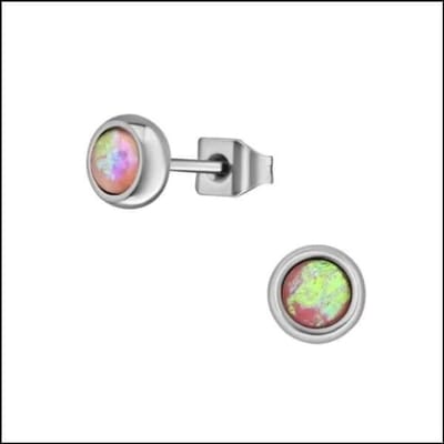 Aramat Jewels | Oorbellen | RVS Opaal Oorbellen - Synthetische Opaal Studs | Rosékleurig / 6mm / Roze | |5mm | Zilver | Kinderen, Volwassenen | Verkleurd niet
