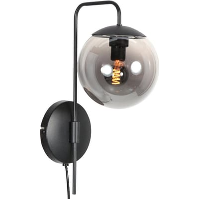 Wandlamp Bollique 4609ZW zwarte metalen wandlamp met smoke glas, E14 fitting, trendy stijl - Steinhauer