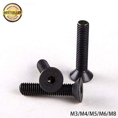 Dailygoods- Verzonken Schroeven 20 Stuks - Zeskantige Bevestigingsschroeven - Platte Kop - M4 x 8 mm - Diameter Draad M4 - Kleur Zwart
