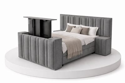 Boxspring CineLux TV-Lift - 160x200 Compleet - Met nachtkastjes - Grijs - BalBedden