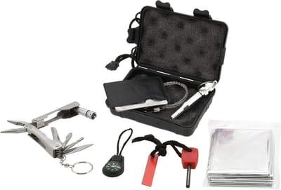 SOS overlevingspakket - Noodpakket outdoor - Outdoor avonturen - Waterdichte hoes - 8-delig - Zwart