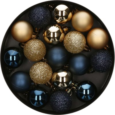 Atmosphera Kerstballen - 18ST - blauw/ goud - glans en mat - D3 cm - kunststof