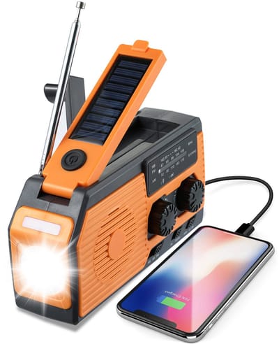 Op zonne-energie werkende handaangedreven radio - noodradio - noodradio solar opwindbaar - opwindbare radio - met batterijen - 5000 mAh - zwart en oranje