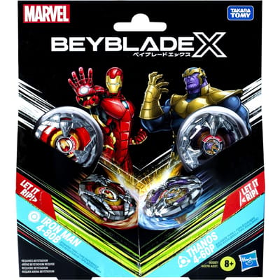 Beyblade X Marvel-collab, Iron Man 4-80B vs. Thanos 4-60P, multipackset, leeftijd 8+