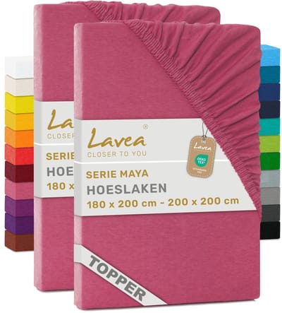 Lavea® Set van 2 Hoeslakens voor Topper 180x200 cm – 100% Katoen Jersey – voor Topmatras tot 10 cm – met Elastiek Rondom – Koraal