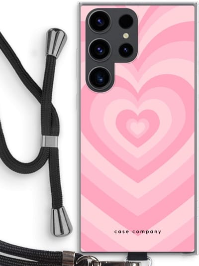 Case Company® - Hoesje met koord geschikt voor Samsung Galaxy S23 Ultra hoesje met Koord - Hart Roos - Telefoonhoesje met Zwart Koord - Bescherming aan alle Kanten en Over de Schermrand