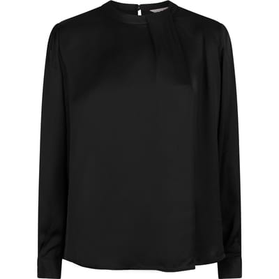 EsQualo Blouse Satin Fancy Neck Black Maat: 38 | Blouses Outlet | Dames | Zwart