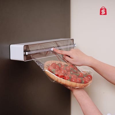 DKE® Foliehouder - Rollenhouder - Keukenrolhouder - alluminiumfolie houder - Folie Dispenser – Wit - Donkergrijs