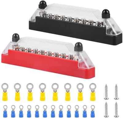 12V-48V DC Manifold Blok met 150A BusBar, 6 M8 en 2 M6 Terminal Bouten, Ideaal voor Truck, Boot en Bus Systemen