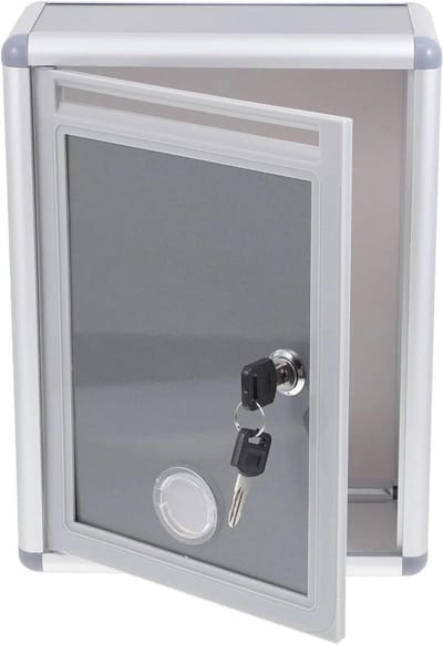 Brievenbus Ideeënbus - Donatiebox Opbergbox - Suggesties Verzamelen - Stevig Metaal Ontwerp - 22x11x29cm - Zilver