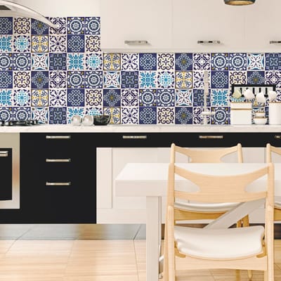 Zelfklevende tegelmuurstickers voor keuken en badkamer - 12 Azulejos Janeiro tegelstickers - 12 stickers, 15x15cm
