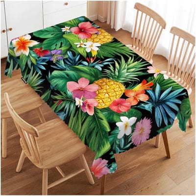 Hawaïaanse Ananassen Bloemen Palmbladeren Rechthoekig Tafelkleed voor Tafeldecoratie Zomer Tropische Hibiscus Plant Tafelkleed Feestdecoratie 90x140cm