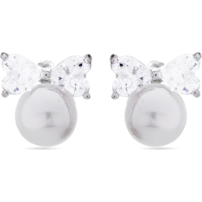 Luxenter Theria 925 Sterling Zilver en Witte Parel Gerhodineerd Oorbellen