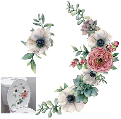 Dailygoods- Muursticker 40 x 30 cm - Decoratieve Sticker - Toiletsticker - Bloemenmotief - Zelfklevend PVC - Afneembaar en Herbruikbaar - Wanddecoratie