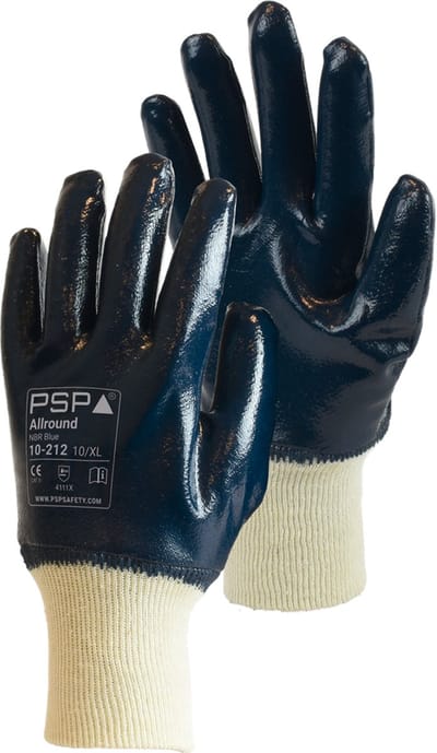 1x 12 paar - Werkhandschoenen PSP 10-212 Allround NBR, Gesloten rug, Donker Blauw (per 12 paar), maat 9