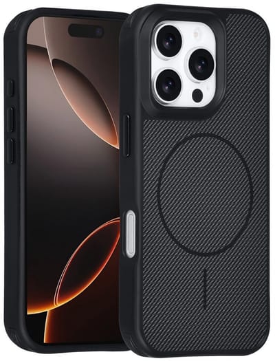 TUNIQ Back cover voor iPhone 16 Pro - MagSafe - Carbon Fiber - Antishock - Zwart