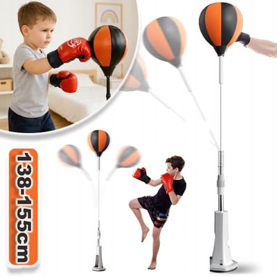Vrijstaande Boks Doelwit Met Verstelbare Hoogte 138-155 cm - PU-Schuim Bal Stabiele Zuignapvoet - Eenvoudige Montage Ideaal Voor Trainingen Thuis En Op Kantoor