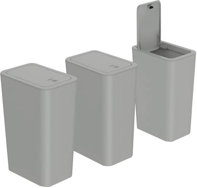 Ruime 9L Afvalbak voor Badkamer, Dierenveilige Prullenbak met Deksel, Smalle Touch Top Afvalemmer voor Toilet, Keuken en Woonkamer (Grijs)