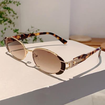 Luxe Merk Designer Metaal Ovaal Zonnebril Dames Voor Mannen Populair Vintage Zonnebril Punk Buiten Rijden Hip Hop Brillen Uv400 As The Picture