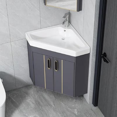 Hoekwastafel - Wandmontage Sifon - Ruimte Besparen - Keramiek Drie Laags - 48 cm - Grijs