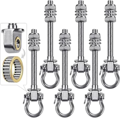 6-delige Swing Hanger Set met Lager, 175mm Zware Hangstoel Haak voor Yogatouwen, Aerial Hoep en Bokszakken, Tot 1500lbs Belastbaar