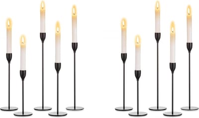Kaarsenstandaard zwart set van 10 hoge kaarsenhouders - staafkaarsen metaal vintage voor Kerstmis tafeldecoratie - advent Halloween feestdecoratie