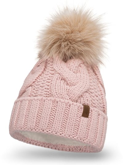 Vivisence Dames Wintermuts - Modieuze Steek Met Zacht Breisel Pompon Van Imitatiebont En Binnenkant Met Fleece - Comfortabele Pasvorm En Warme Bescherming Voor Koude Winterdagen - Roze