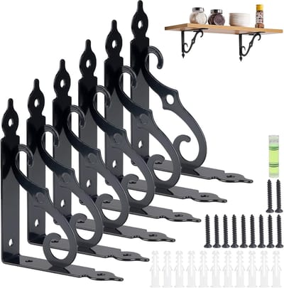 Famanu – Set van 6 zwarte zware plankhouders, 90 graden, maximale draagkracht 40 kg, wandmontage