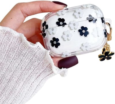 Zachte transparante TPU hoes voor AirPods 3e generatie met bloemen design en sleutelhanger