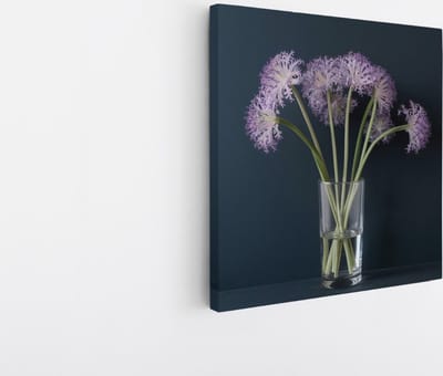 Saammp Canvas Schilderij - Paarse Bloemen in Vaasje - Natuur - Abstract - 20x20 - Foto op canvas - Wanddecoratie - Muurdecoratie Woonkamer - Kantoor Decoratie