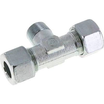 16S & M22x1.5 (con) Verzinkt Stalen T-stuk Snijringkoppeling Buitendraad 400bar ISO 8434-1