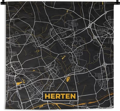 Wandkleed - Wanddoek - Herten - Stadskaart - Plattegrond - Kaart - Duitsland - Goud - 180x180 cm - Wandtapijt
