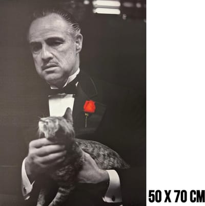 Allernieuwste.nl® Canvas Schilderij The Godfather Vito Corleone – 50 x 70 cm - Zwart Wit Rode Roos Film Wanddecoratie – Muurdecoratie