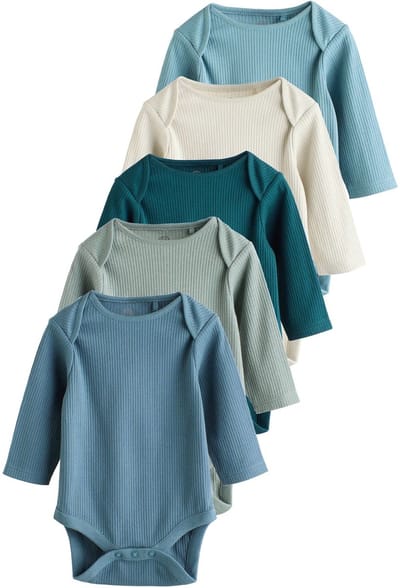 Next - Jongens - Set van 5 rompers met lange mouwen - Blauw