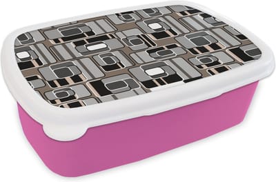 Broodtrommel Roze - Lunchbox - Brooddoos - Patronen - Abstract - Skyline - 18x12x6 cm - Kinderen - Meisje