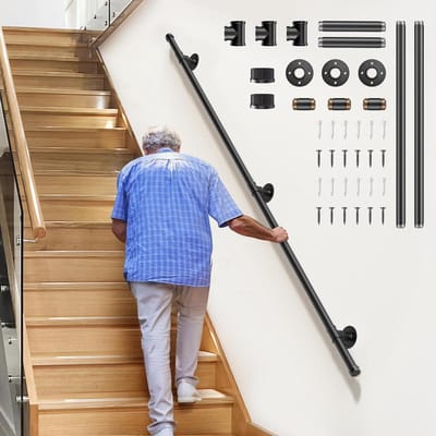 Trapleuning Metaal - Wandleuning Trap - Veilig Lopen - Roestwerende Coating - 2 meter - Zwart