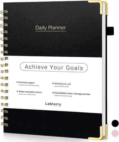 Undated dagplanner hardcover spiraal tijdschema's elastische sluiting