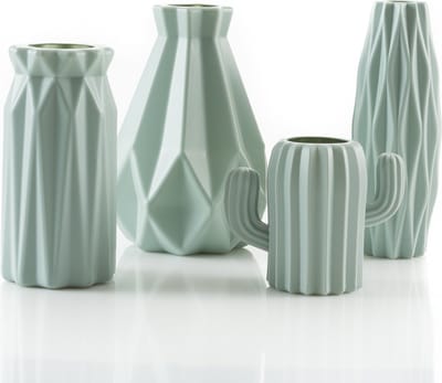 SET VAN 4 onbreekbare vaasjes mintgroen - Bloemenvaas kunststof vaas - bloemvaas decoratief vaasje