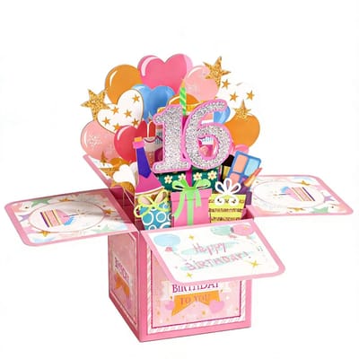 Dailygoods- Pop-up Kaart 3D - Verjaardagskaart 16 Jaar - Kleurrijk - Cadeau voor Vrienden/Familie - Persoonlijk Bericht - Uniek Ontwerp