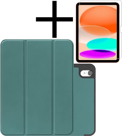 Hoes - Geschikt voor Apple iPad A16/A18 (2022/2025/2026) - 10.9 & 11 inch (10e, 11e & 12e generatie) - Met Screenprotector - Trifold Bookcase - Hard Cover Case - Met Uitsparing Geschikt voor Apple Pencil - Hardcover Book - Tablet Hoesje - Donkergroen