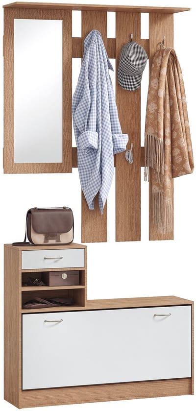 HOMCOM-Entree-opbergset-90x10x102 cm-spaanplaat-walnoot