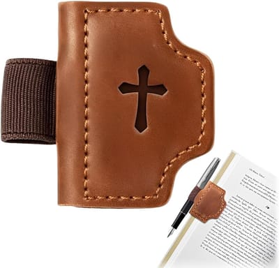 boekenlegger van leer, bladwijzer met kruismotief, cadeau voor boekenliefhebbers, vrouwen en mannen, bruin