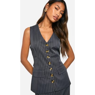boohoo Dames Tonal Pinstripe Longline Waistcoat | Houtskool | Maat: 34